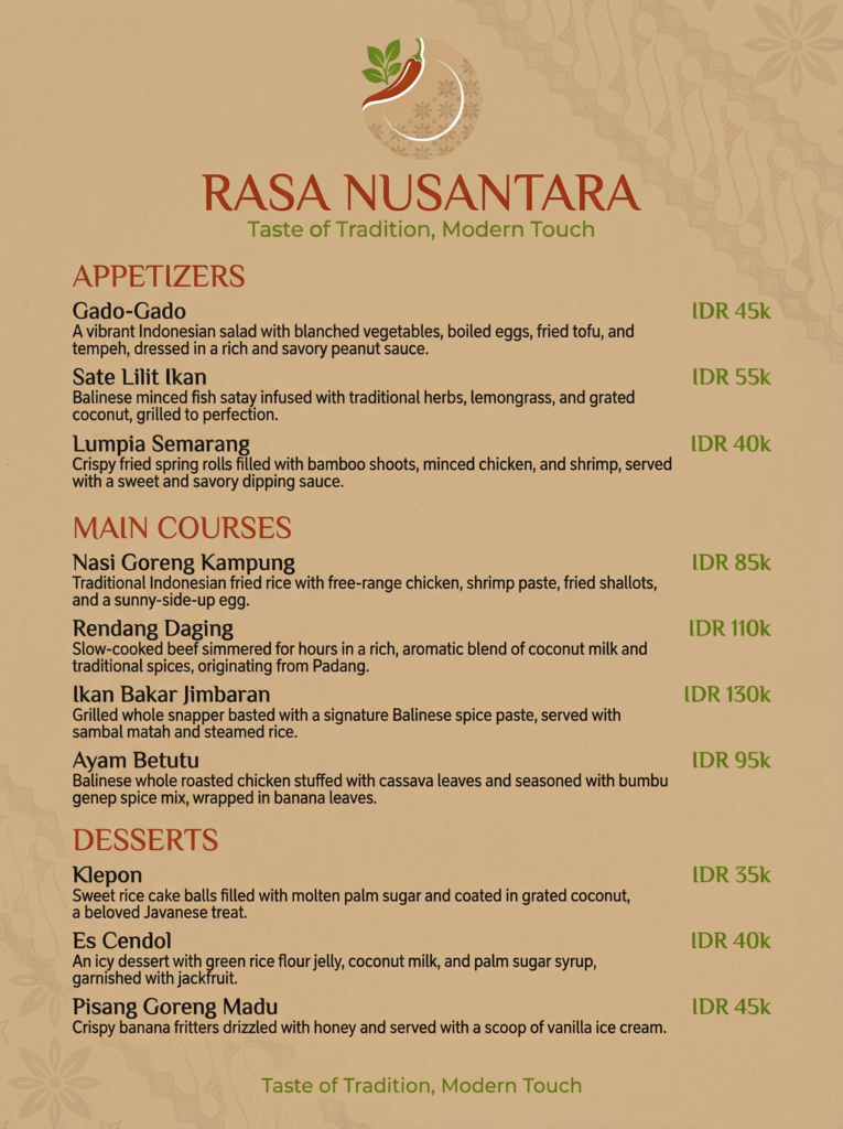 Rasa Nusantara Menu Design